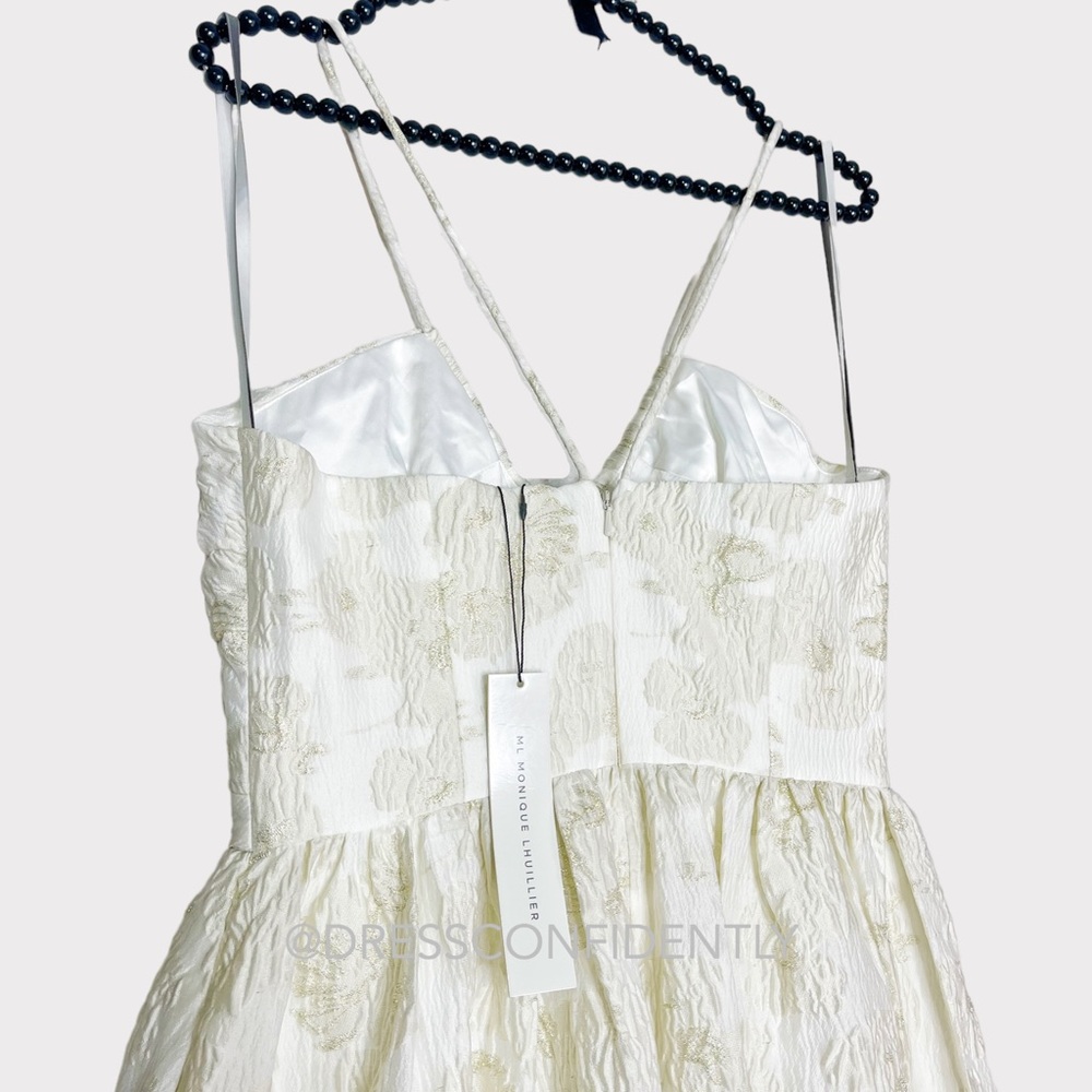 NWT MONIQUE LHUILLIER Spaghetti strap Metallic Jacquard Midi Dress - Ivory - Picture 12 of 16
